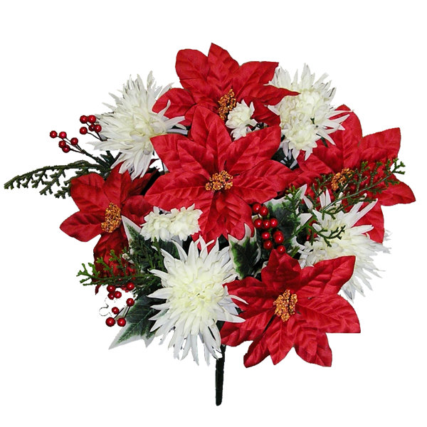 The Holiday Aisle® 14 Stems Artificial Poinsettia Bouquet Fake Christmas Flowers, Faux Velvet